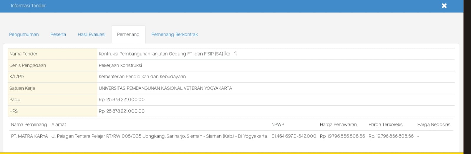 pemenang+tender+gedung+FTI+UPN+Veteran+Yogyakarta